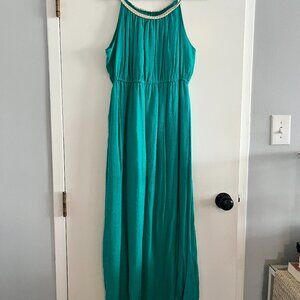 Green Grecian Style Maxi Dress